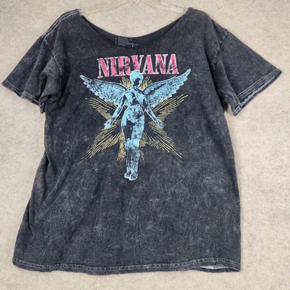 Nirvana Concert T-Shirt In Utero Unisex Large Grunge 90s Cotton Navy Angel